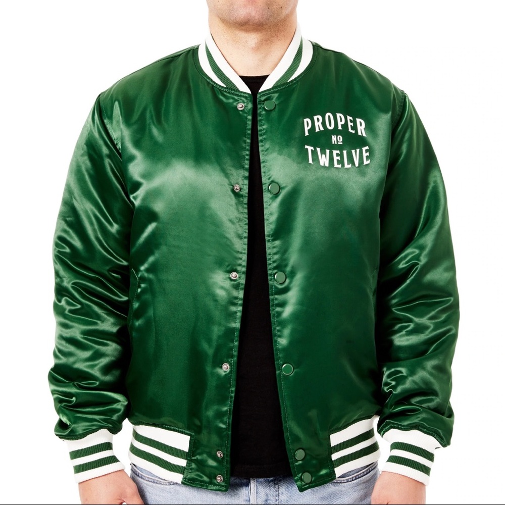 LIMITED EDITION Proper No. Twelve Irish Whiskey Green Satin Bomber Jacket -XL